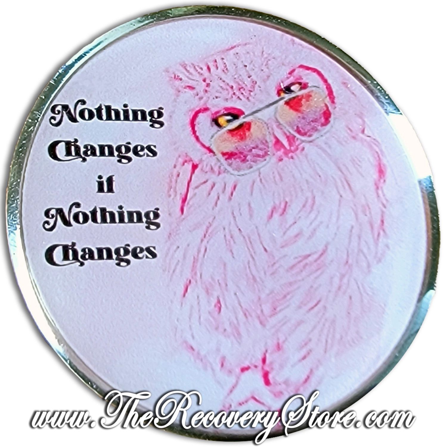 Affirmation Medallion - Nothing Changes Owl With Glasses
