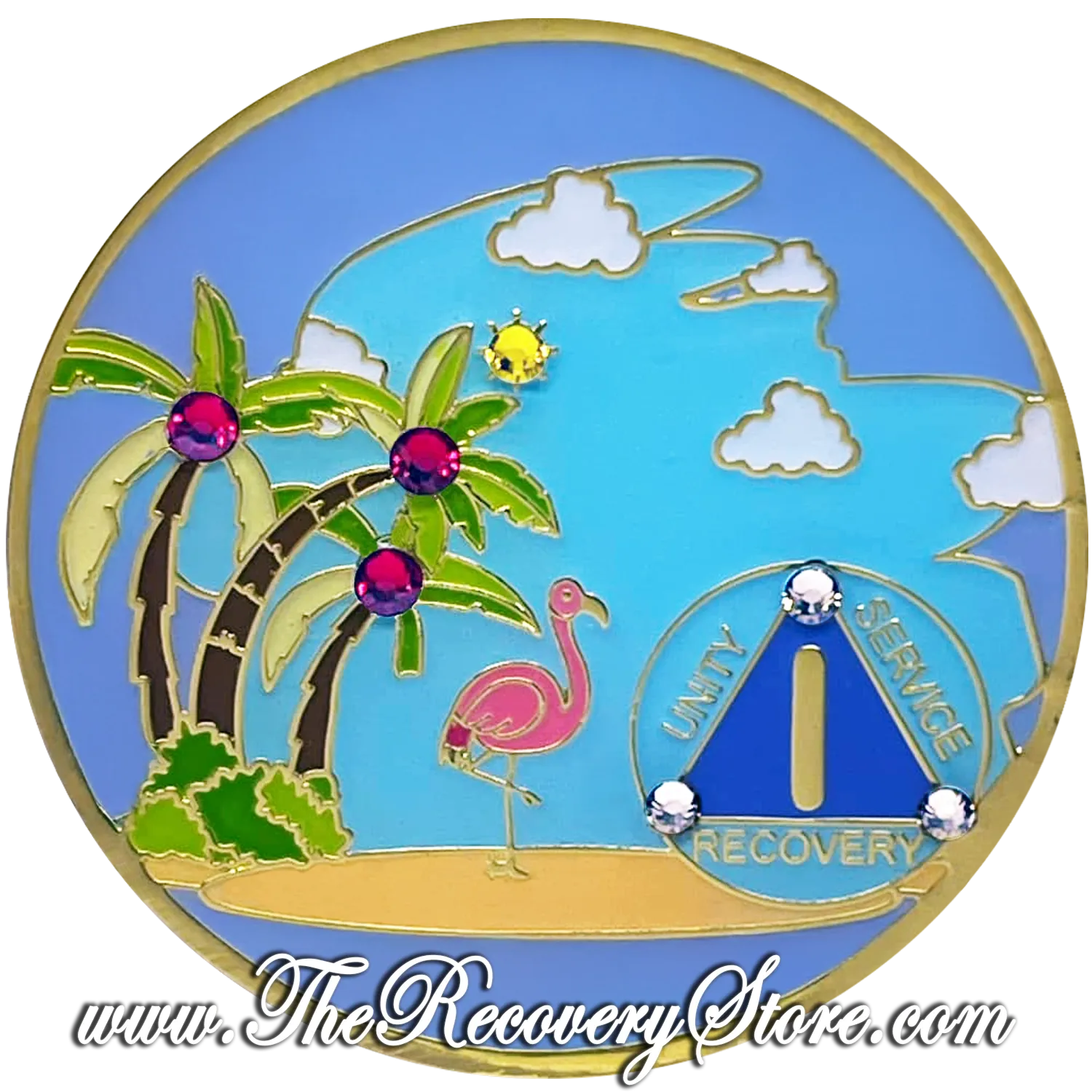 Designer Medallion - AA Triangle Beach Yearly With Crystals
