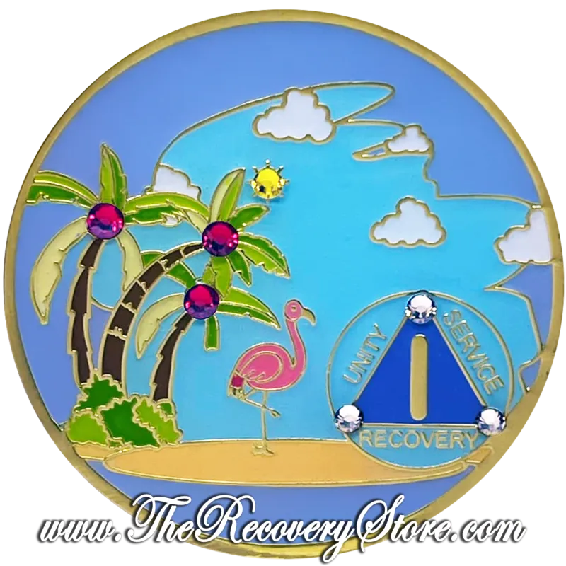 Designer Medallion - AA Triangle Beach Yearly With Crystals