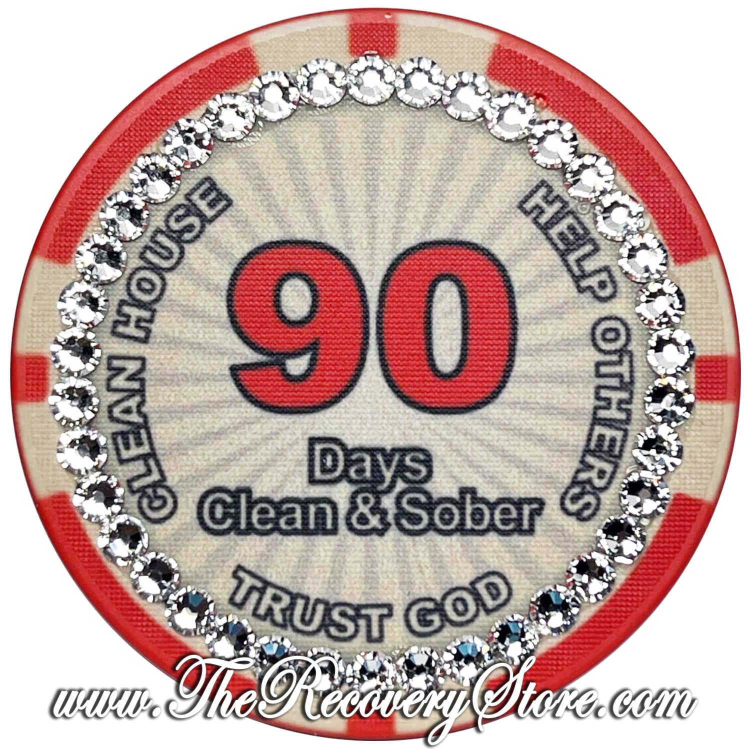 Crystallized Poker Chip - 90 Day Clean &amp; Sober with Diamonds