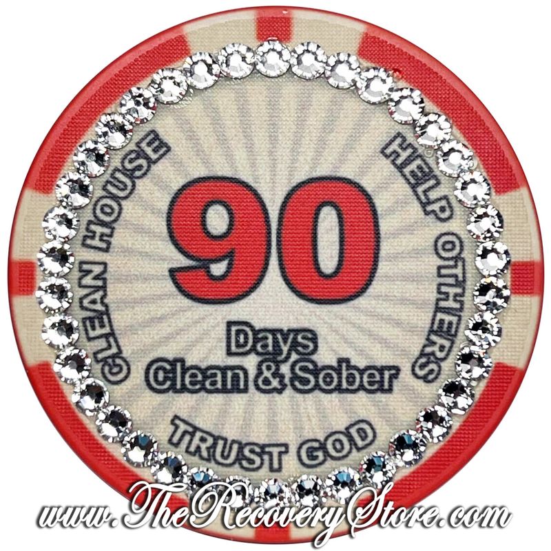 Crystallized Poker Chip - 90 Day Clean &amp; Sober with Diamonds