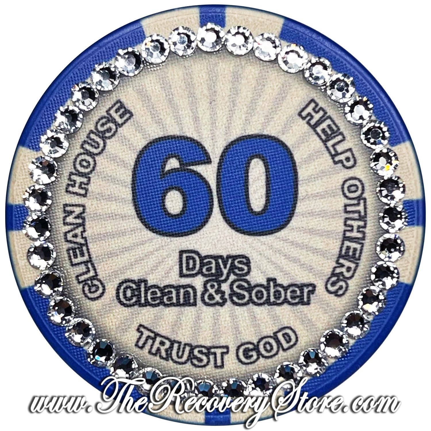 Crystallized Poker Chip - 60 Day Clean &amp; Sober with Diamonds