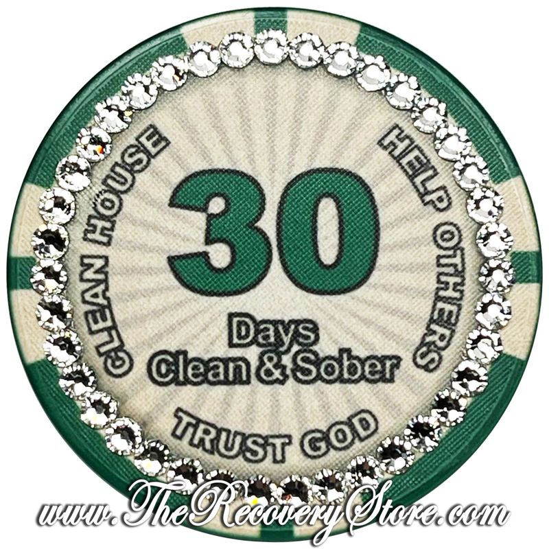 Crystallized Poker Chip - 30 Day Clean &amp; Sober with Diamonds