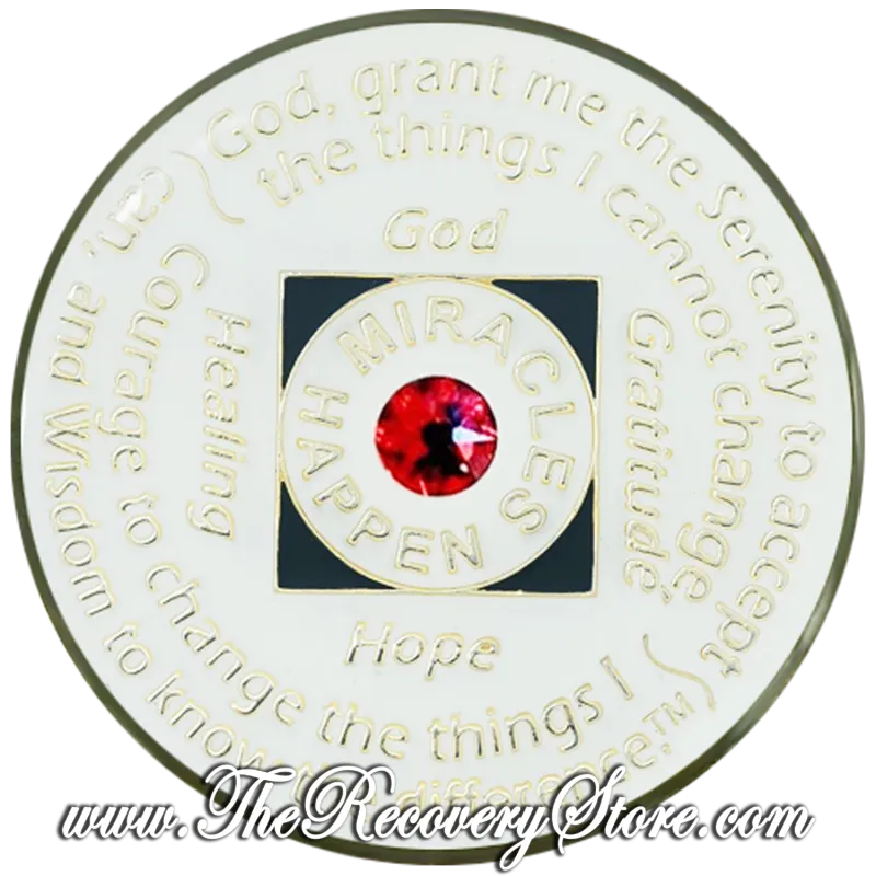 Crystallized Medallion - NA White GLOW in Dark - Rainbow Crystals