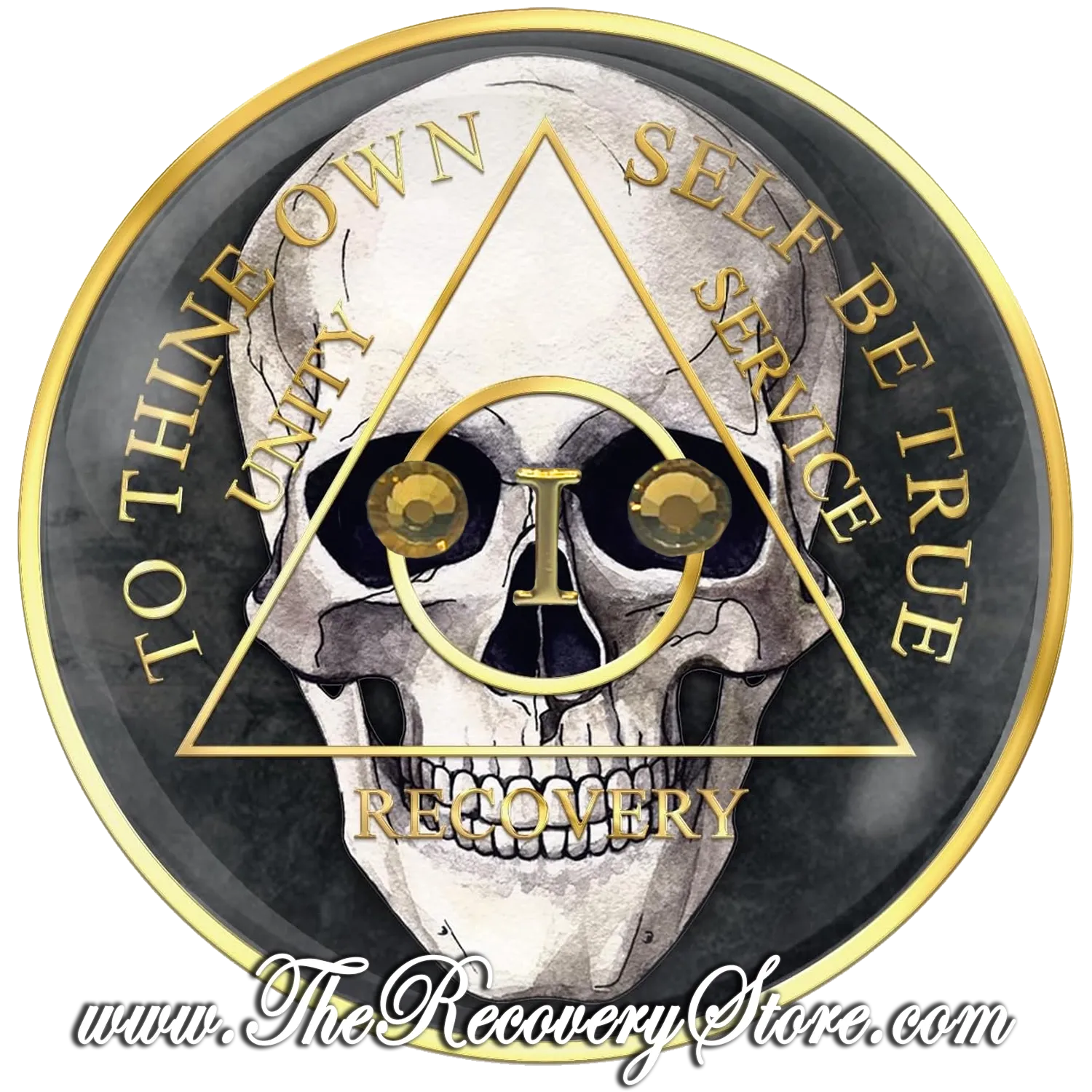 Designer Medallion - AA Skull with Gold Crystal Eyes