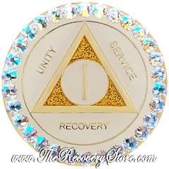 Crystallized Medallion - White &amp; Gold Sparkle with Diamond Shimmer Crystals, Milestone: Hr-24