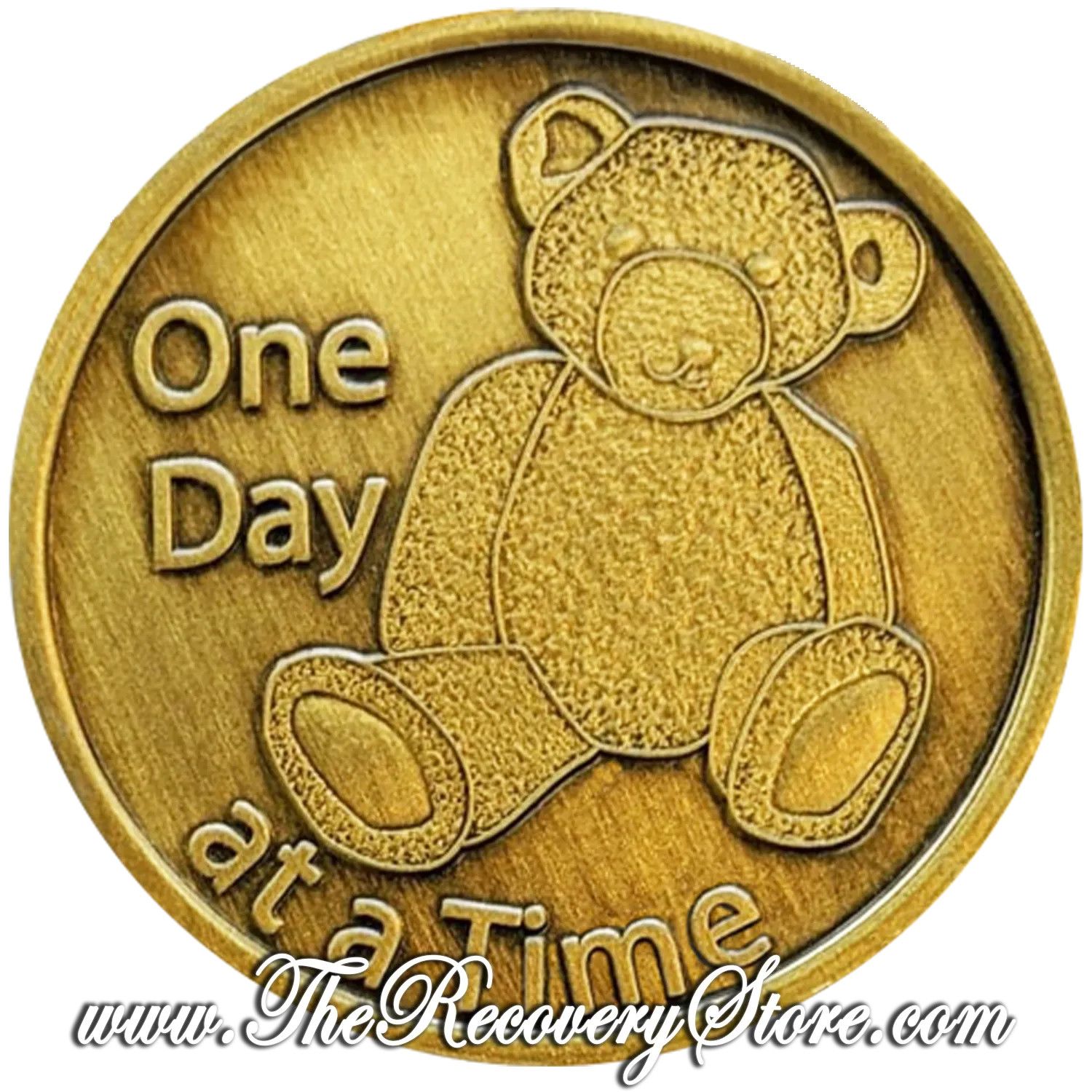 Bronze Affirmation Medallion - One Day At A Time Teddy Bear