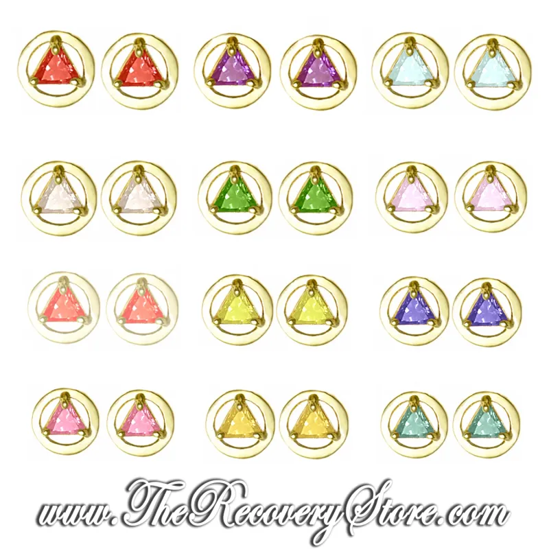 14k Gold AA Symbol Monthly Birthstone Earrings