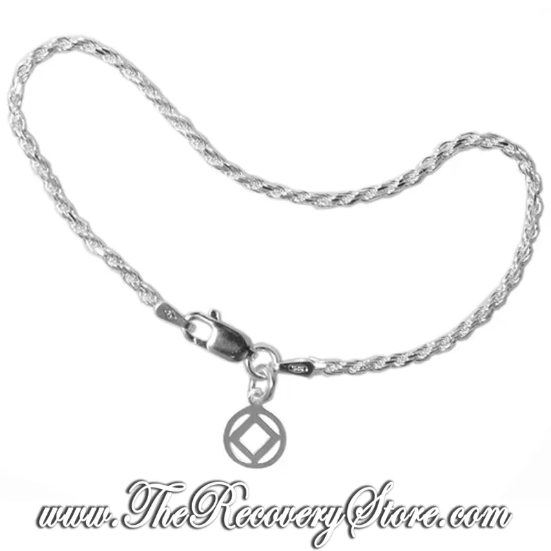 AA Sterling Silver Small Rope Style Bracelet with Charm - 8"