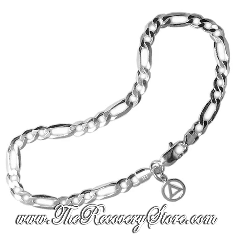 Heavy Figaro Sterling Silver 7&quot; Bracelet with AA Charm
