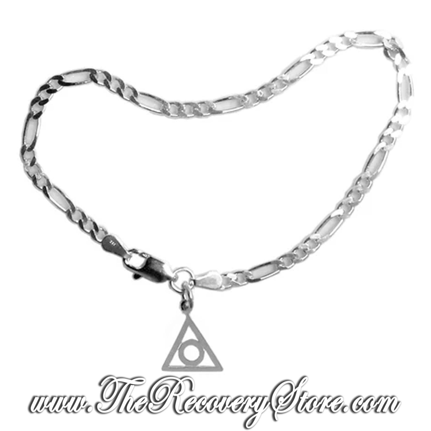 Medium Figaro Sterling Silver 7&quot; Bracelet with Al-Anon Charm