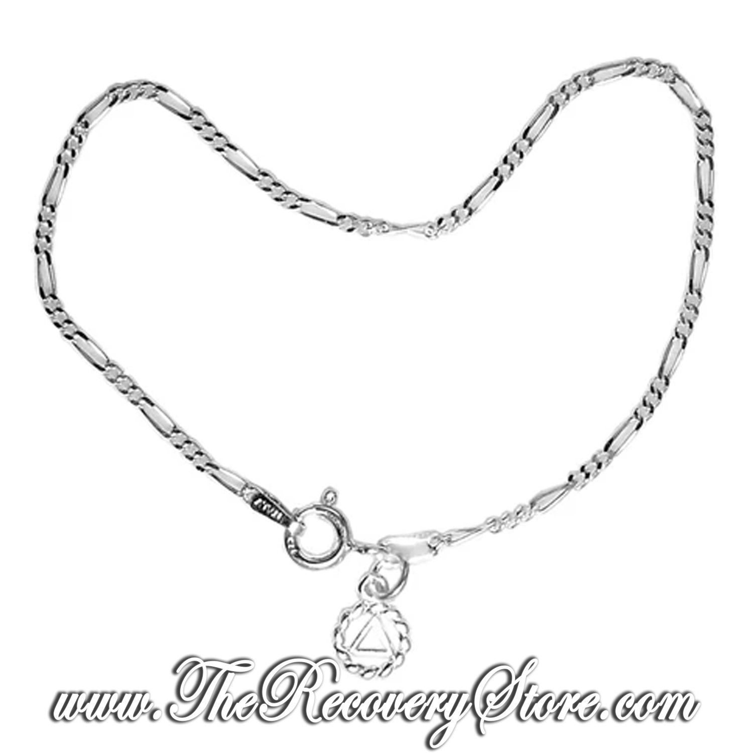 Light Figaro Sterling Silver 7&quot; Bracelet with AA Charm