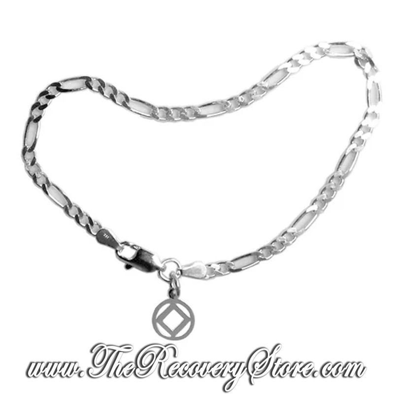 Medium Figaro Sterling Silver 7&quot; Bracelet with NA Charm