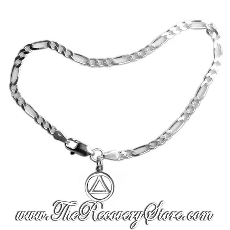 Medium Figaro Sterling Silver 7&quot; Bracelet with AA Charm