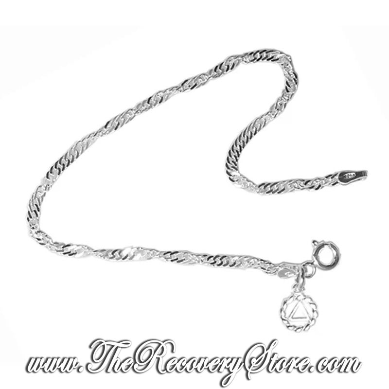 Small Singapore Sterling Silver 7&quot; Bracelet with AA Charm