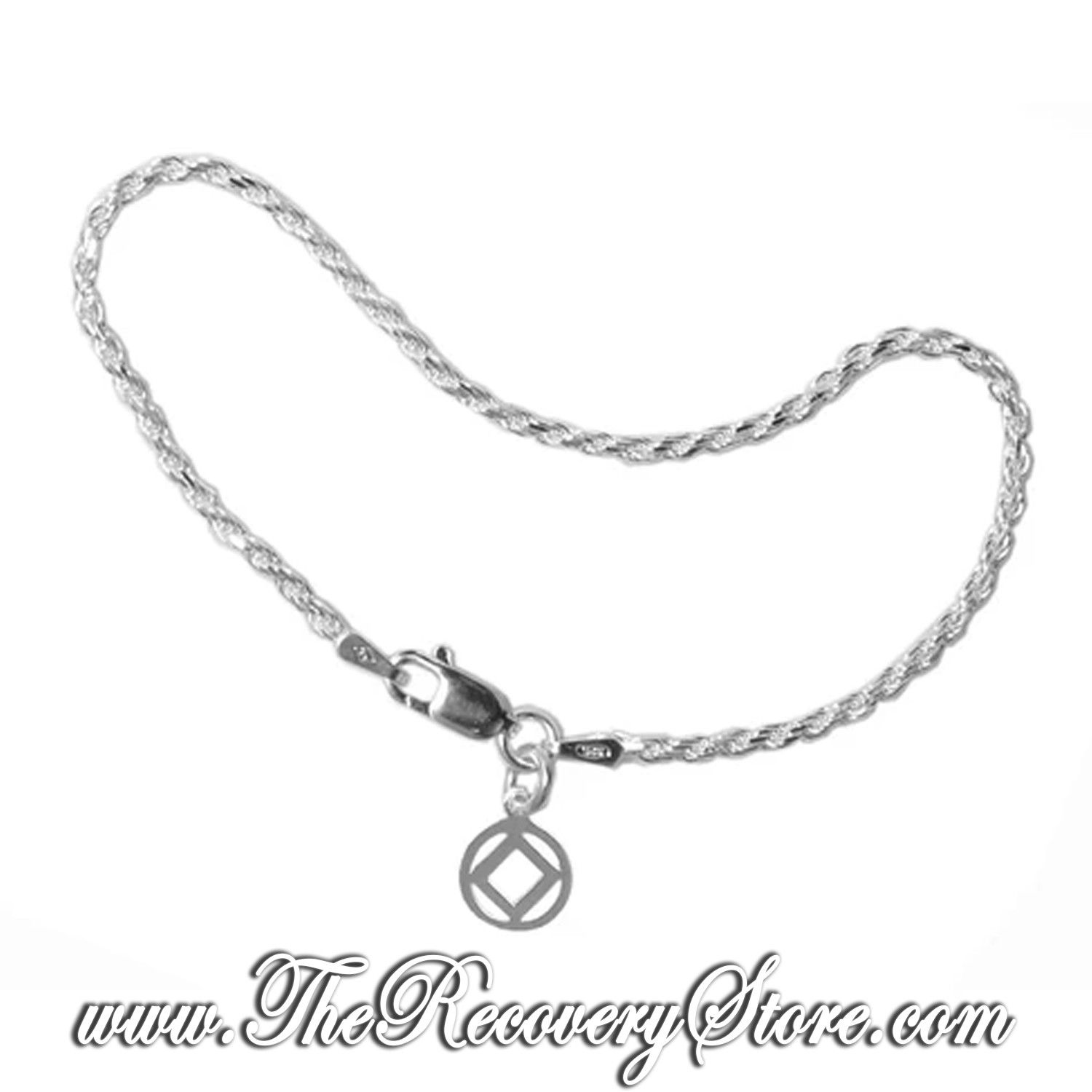 NA Sterling Silver Small Rope Style Bracelet with Charm - 8&quot;