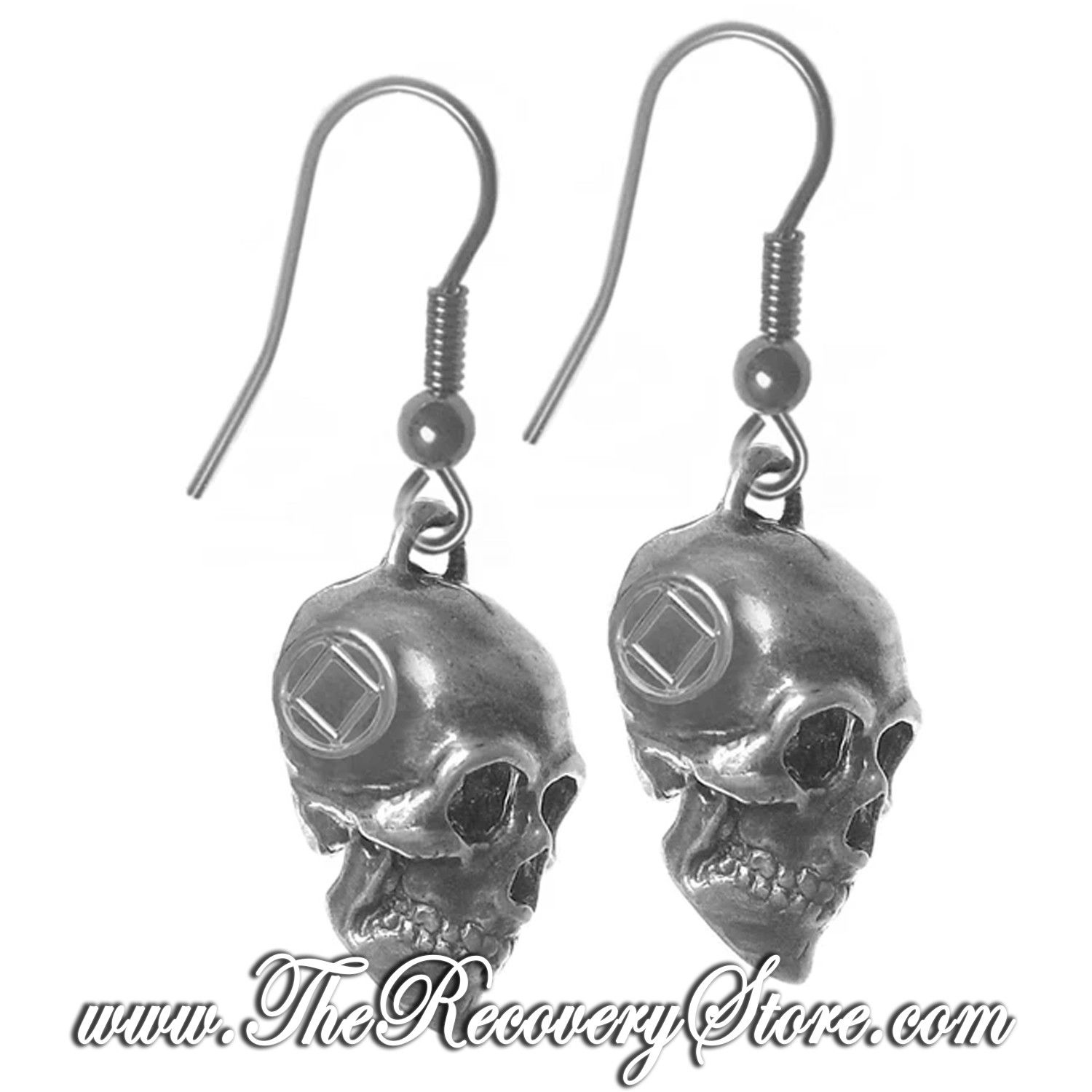 Sterling Silver Skull Earrings With NA Symbol