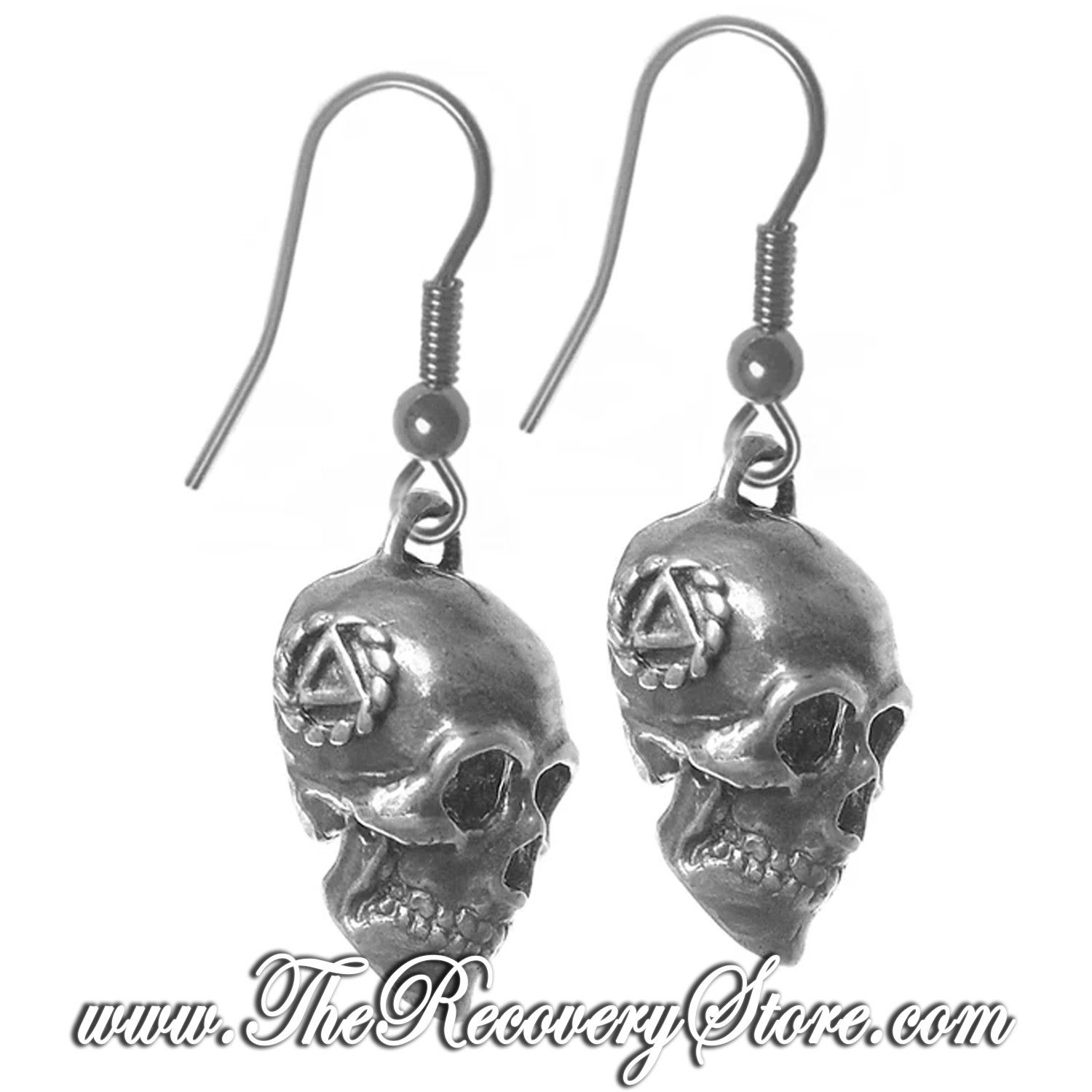 Sterling Silver Skull Earrings With AA Symbol