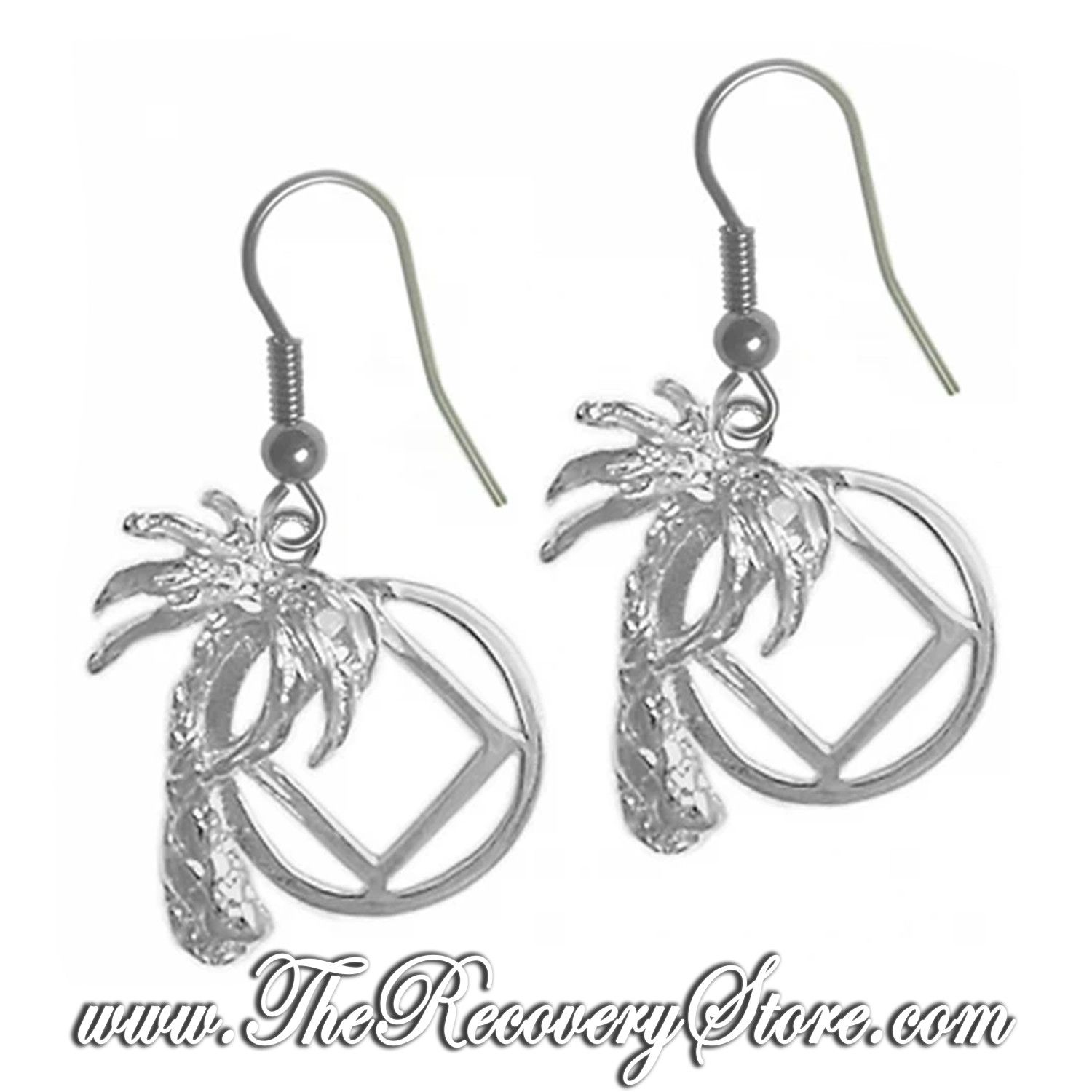 Sterling Silver Palm Tree with Narcotics Anonymous NA Symbol Earrings