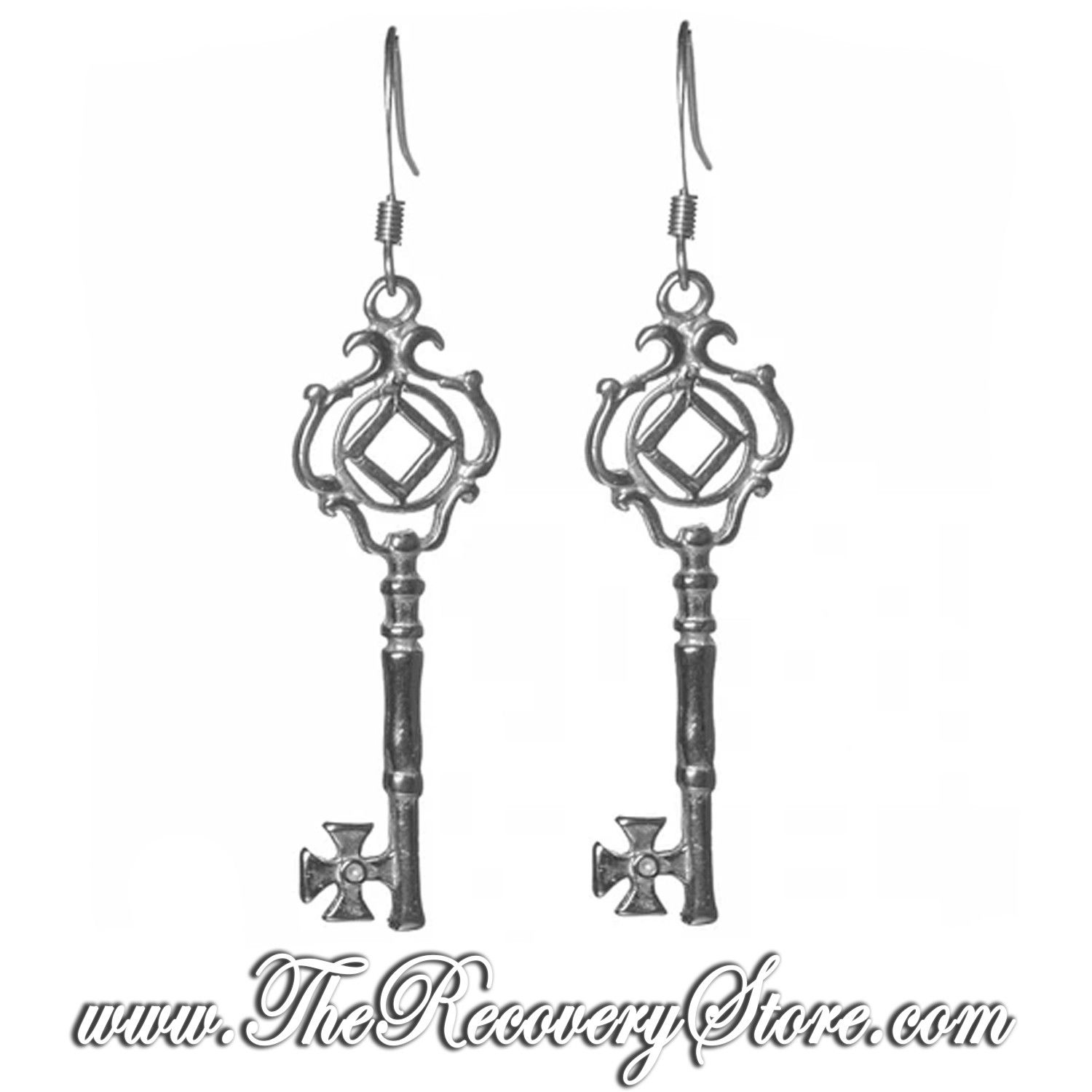 Sterling Silver NA Antique Style Key Earrings