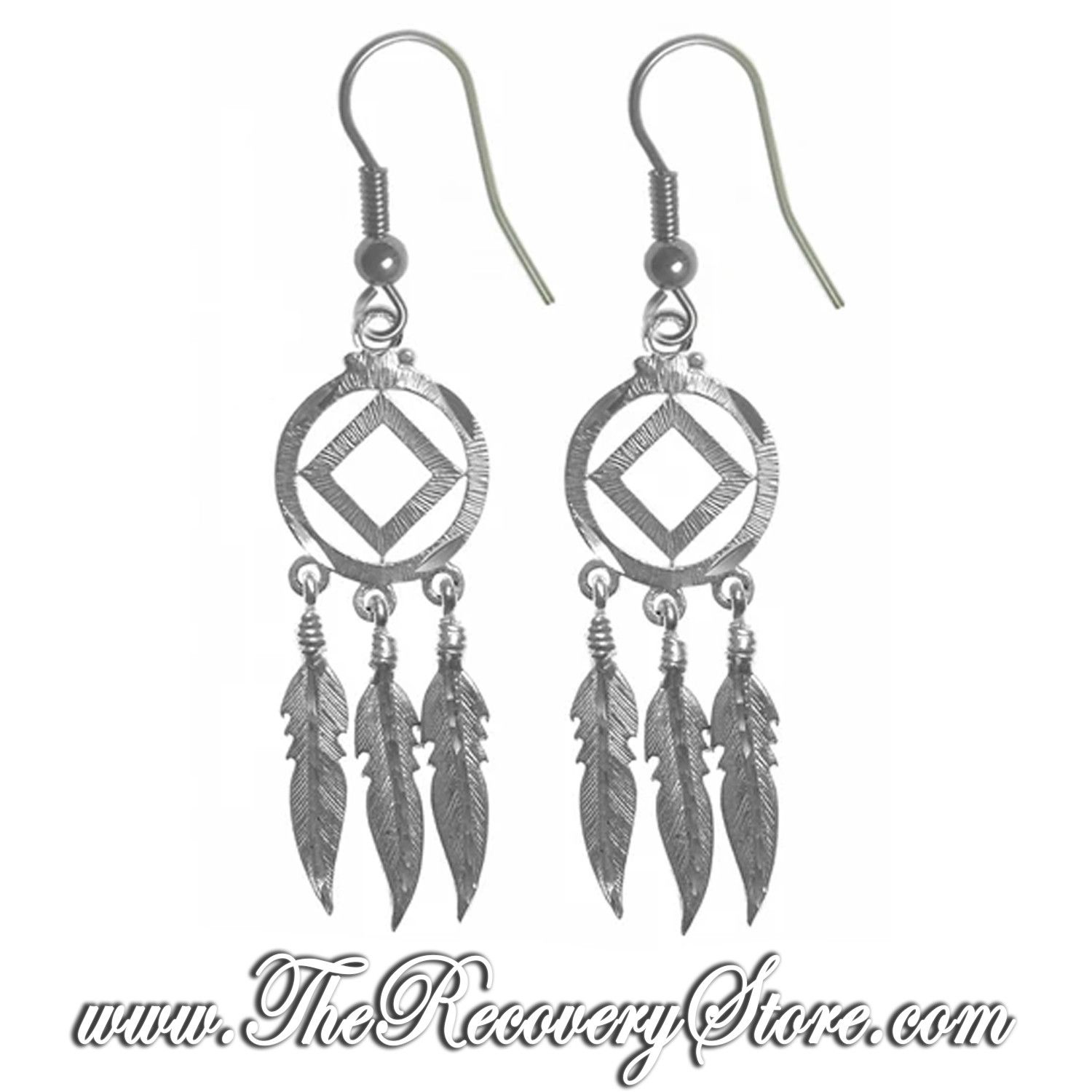 Sterling Silver Earrings NA Symbol with 3 Feathers