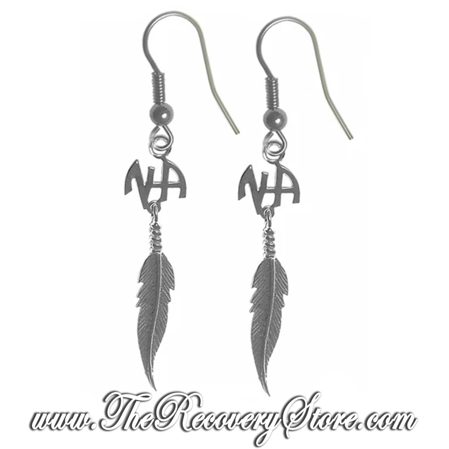 Sterling Silver Earrings - NA Initials with Feather