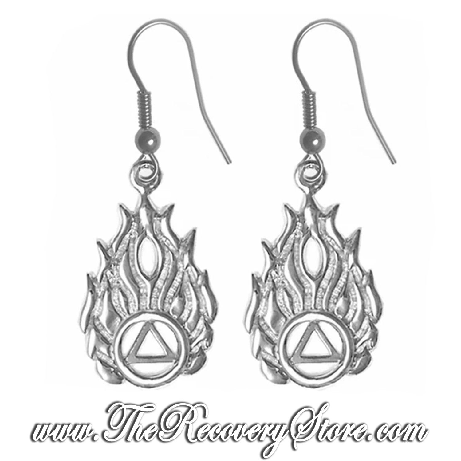 Sterling Silver Earrings - AA Symbol in Flames