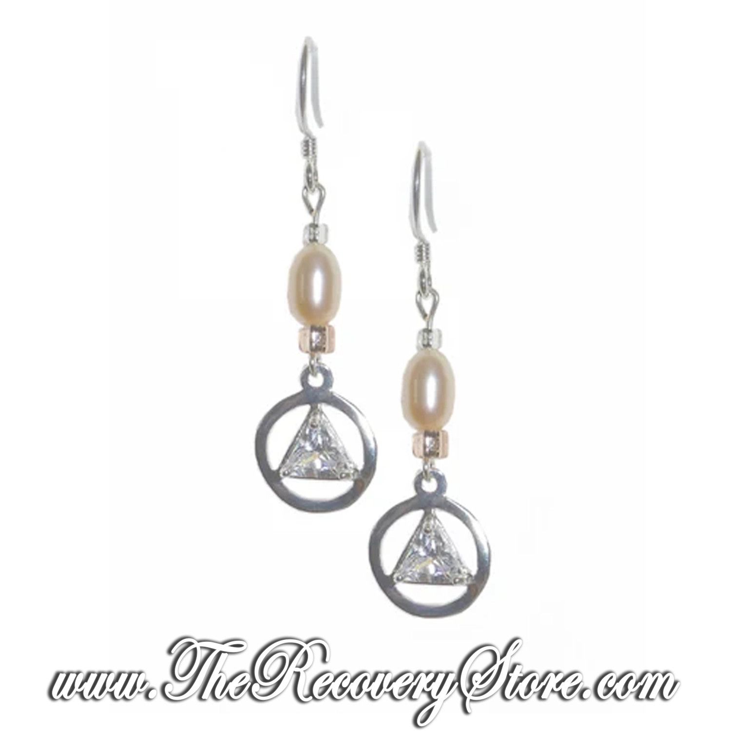 Sterling Silver AA Triangle CZ &amp; Beaded Earrings