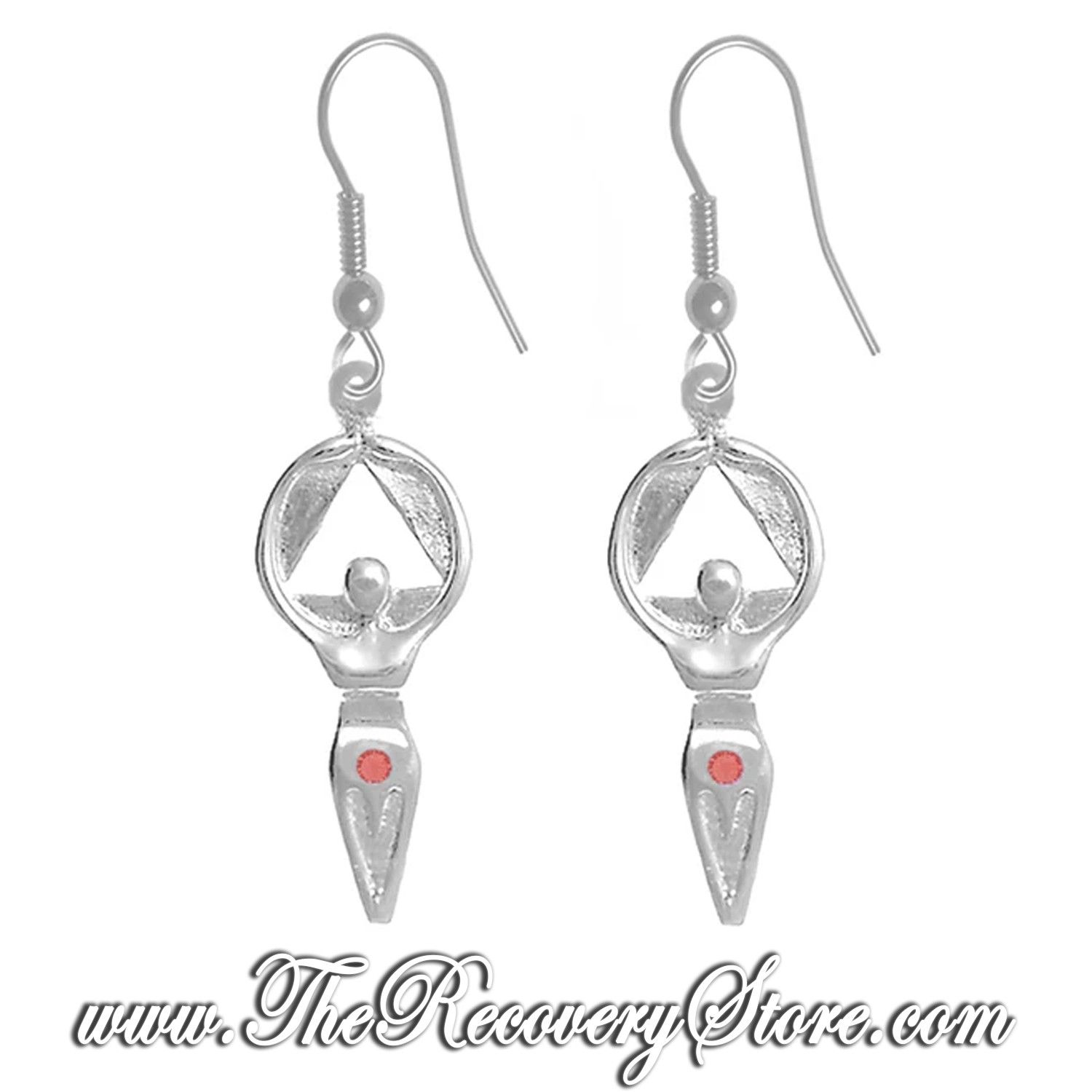 Sterling Silver Alcoholics Anonymous Women in Recovery Birthstone Earrings, Version: Jan - Garnet
