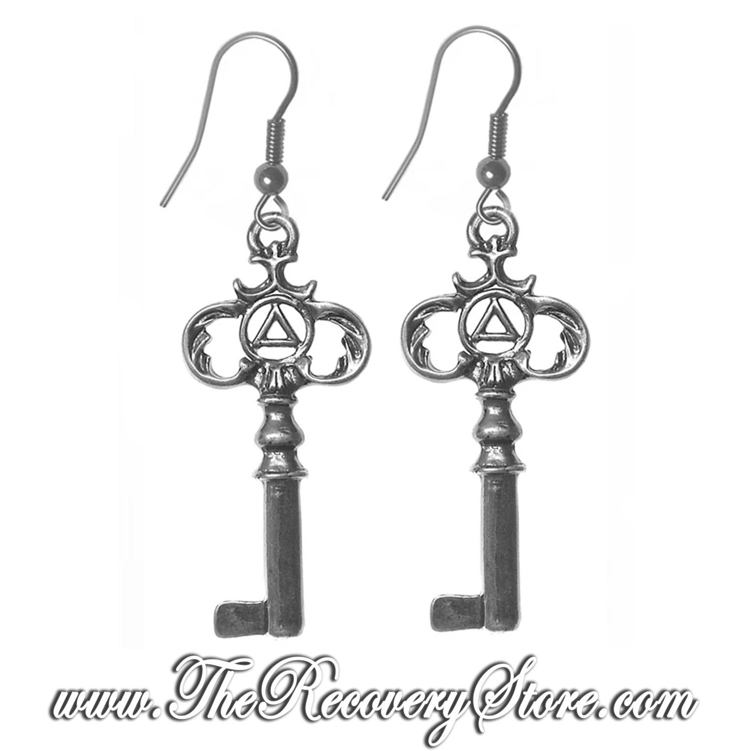 Sterling Silver AA Old Style Key Earrings