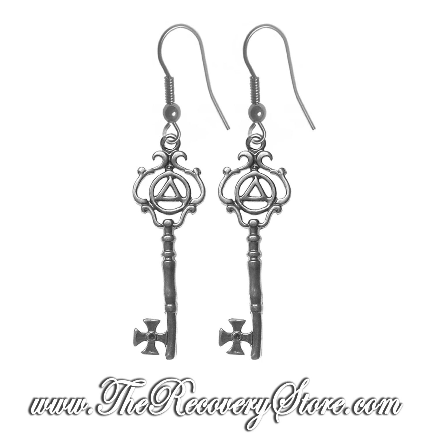Sterling Silver AA Antique Key Earrings