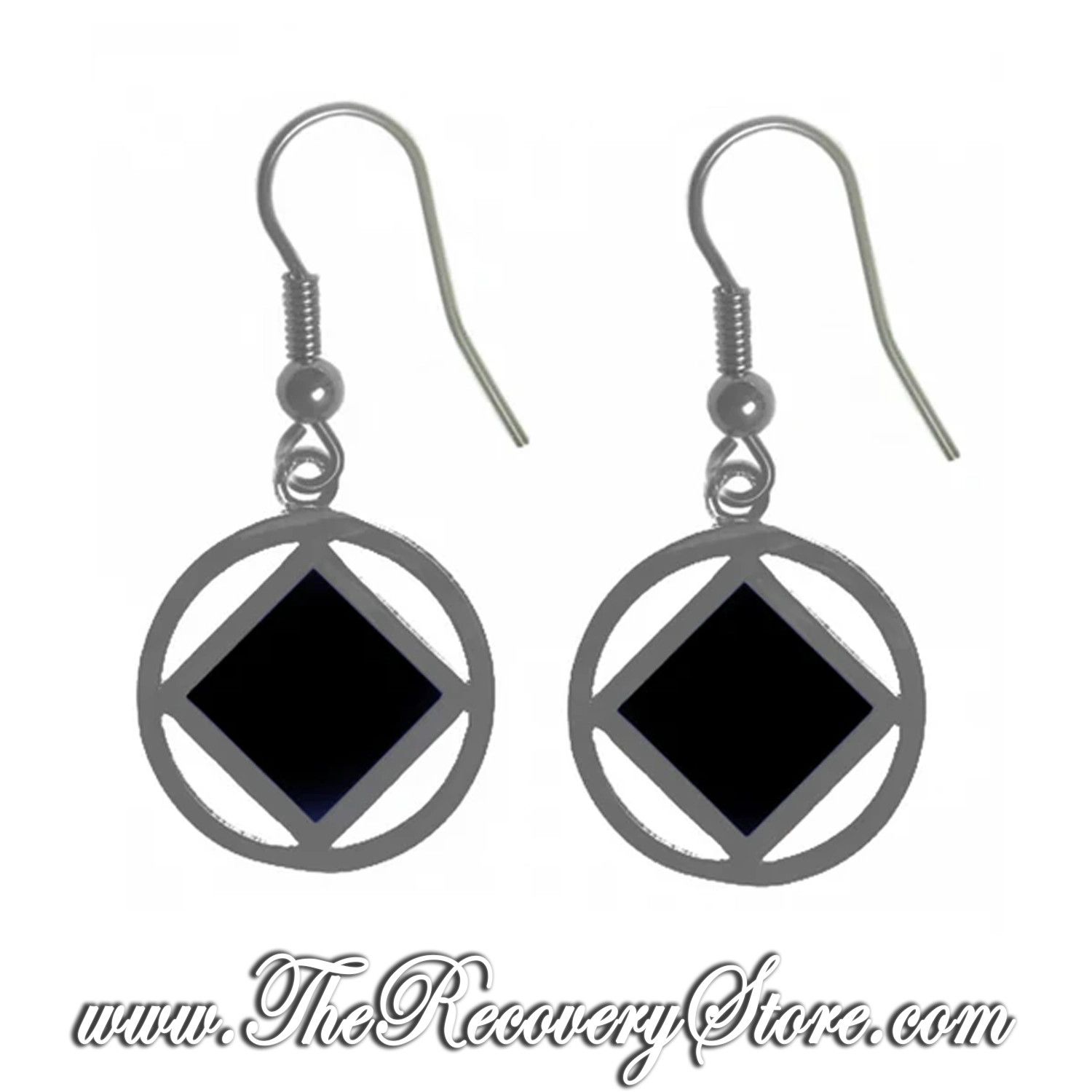 NA Sterling Silver Black Symbol Square Earrings