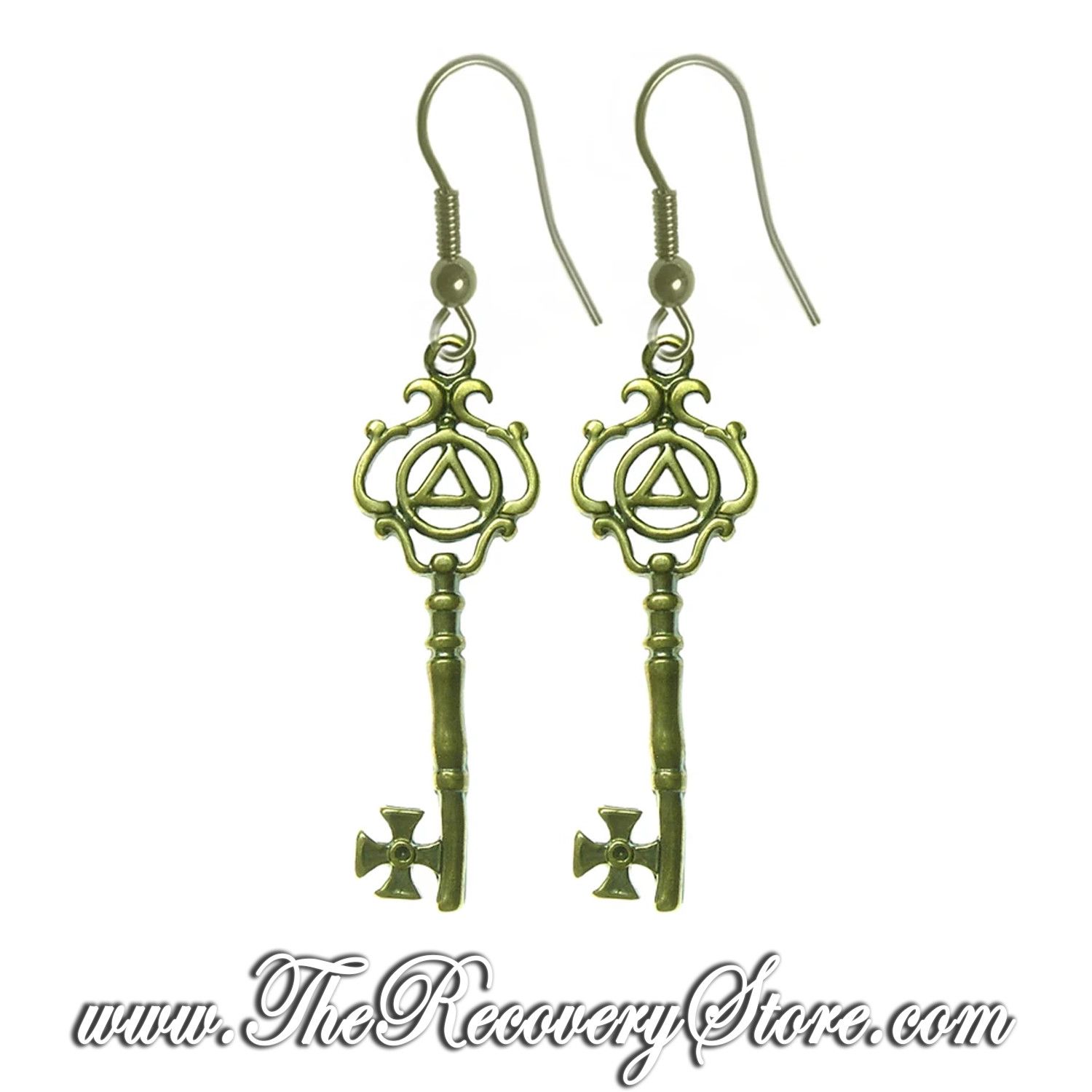 Antique Style Brass AA Key Earrings