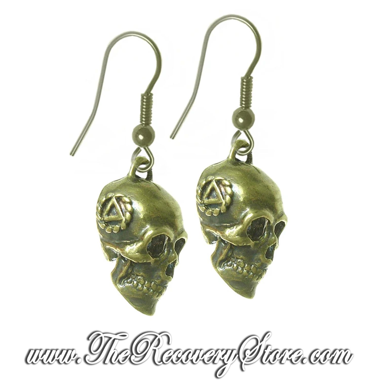 Antique Finish Skull Earrings With AA Symbol