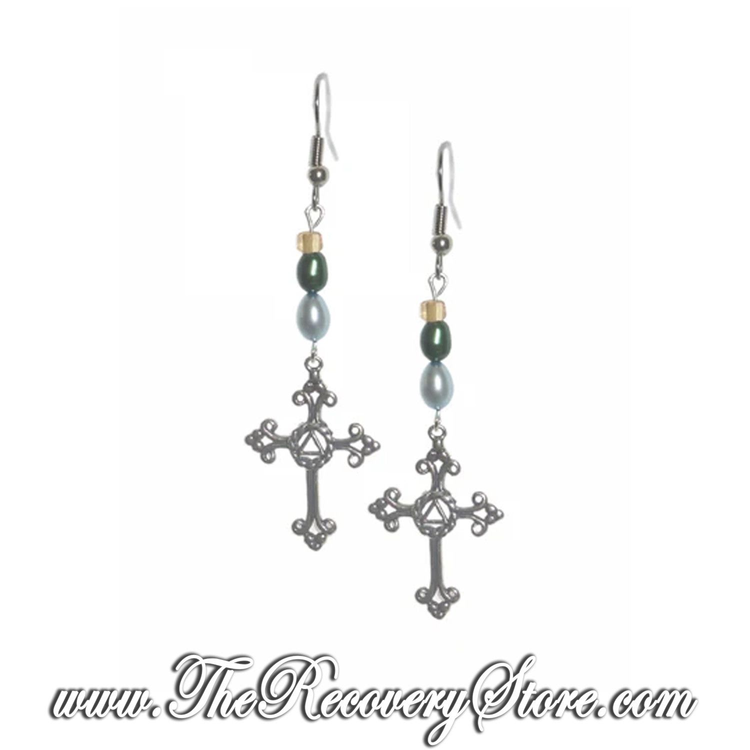 AA Symbol on a Medium Size Cross Beaded Earrings