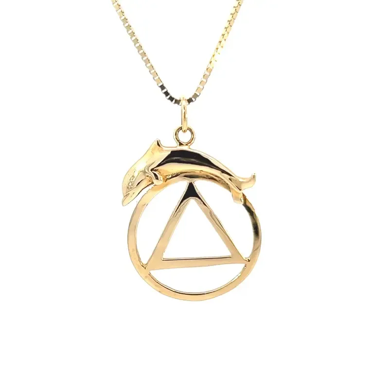 14k Gold AA Symbol with a Dolphin Pendant Medium/Large Size