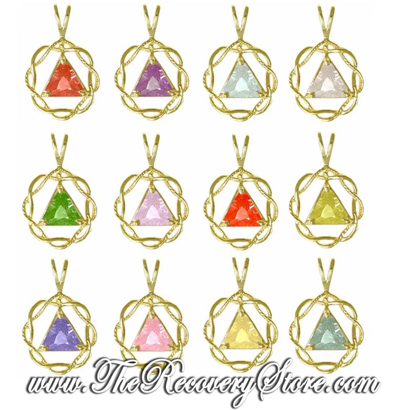 AA 14k Gold  Monthly Birthstone Symbol Weave Style Pendant