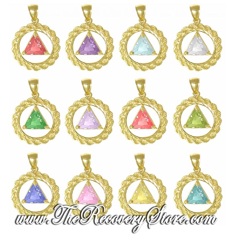 AA 14k Gold  Monthly Birthstone Symbol Medium Rope Style Pendant