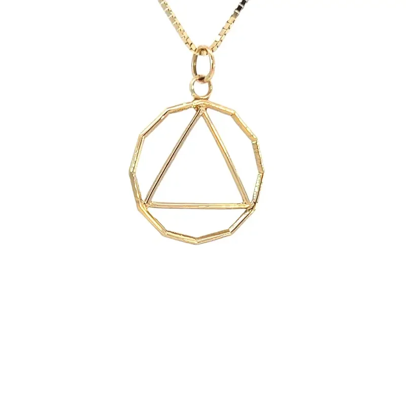 14k Gold 12 Sided Circle Triangle Pendant Large Medium Size