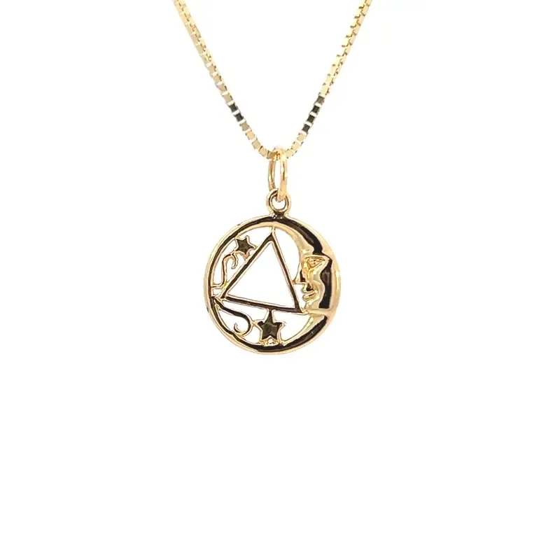 14k Gold AA Symbol Moon and Star Pendant