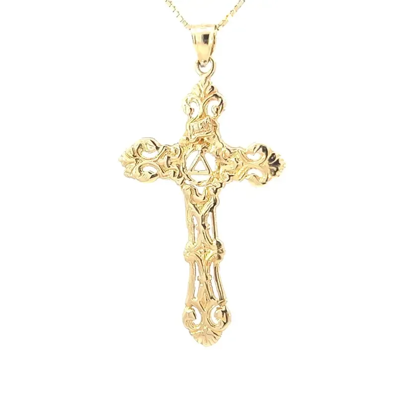 14k Gold AA Recovery Symbol on a Beautiful Cross Pendant