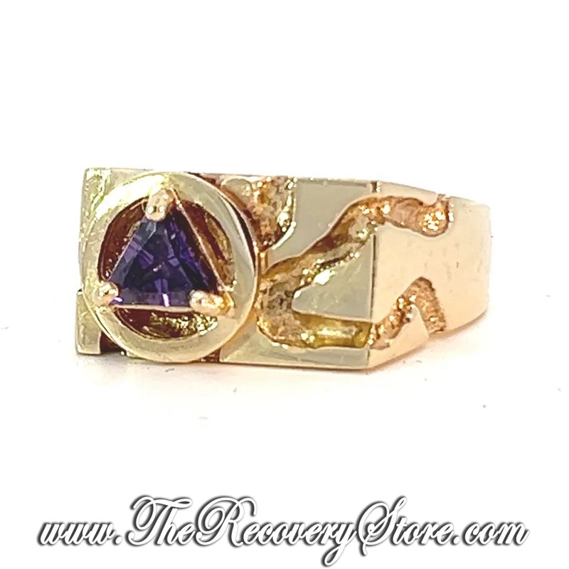 14k Gold AA Purple Amethyst CZ Men&#39; Rectangular Ravine Ring