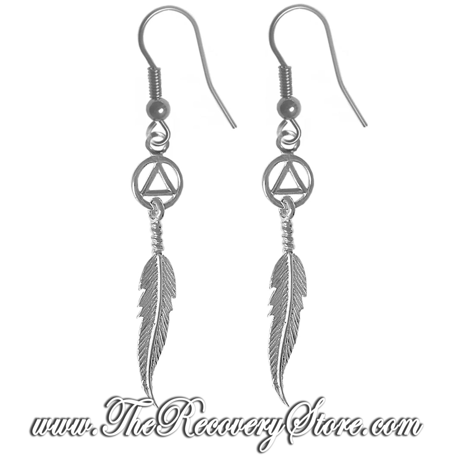 Sterling Silver Earrings - AA Symbol with Long Feather
