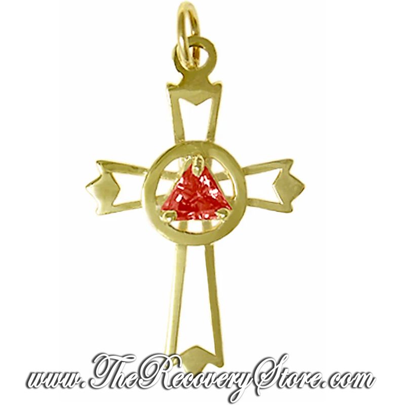 AA 14k Gold Monthly Birthstone Symbol Inside Cross Pendant