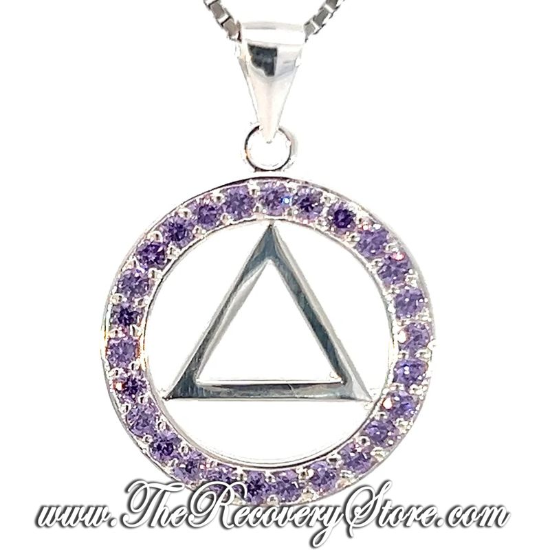 Sterling Silver AA Symbol Circle of Crystals Pendant