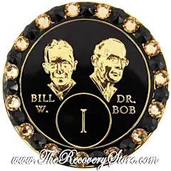 Crystallized Medallion - AA Bill &amp; Bob Black with Light Colorado Topaz &amp; Jet Black Crystals