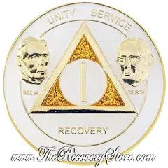 Medallion - Bill &amp; Bob White with Gold Sparkle Triangle Yearly