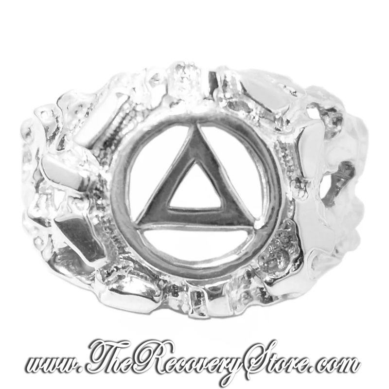 AA Symbol Sterling Silver Men&#39;s Wide Nugget Style Ring