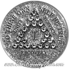 Crystallized Medallion - AA Silver Glitter Triangle with Black Patina Crystals