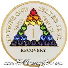Crystallized Medallion - AA White Triangle with Rainbow Crystals